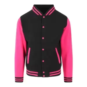 Awdis Unisex Varsity Jacket (XS) (Jet Black/Hot Pink)