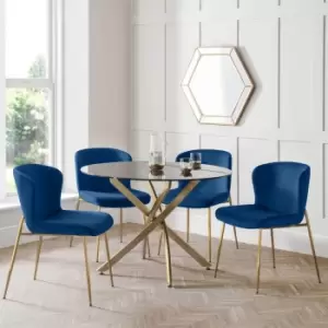 Julian Bowen Montero Round Dining Table And 4 Harper Blue Chairs Set