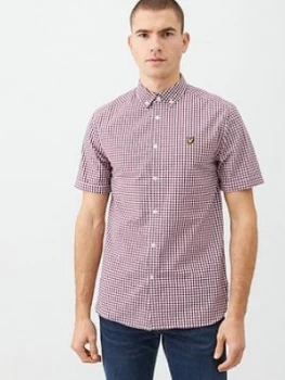 Lyle & Scott Short Sleeved Gingham Shirt - Red/White, Merlot, Size S, Men