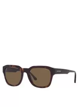 Emporio Armani Square Shiny Havana Frame Dark Brown Lens Sunglasses