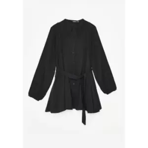 Missguided Godet Panel Belted Shirt Dress Ls - Black