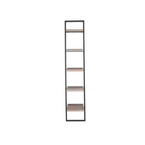 Houston 5-Shelf Ladder Natural Wood Veneer + Black Metal Shelving Unit Natural/Black