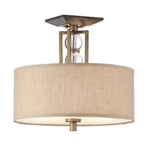 3 Light Semi Flush Ceiling Light Bronze, Beige, E27