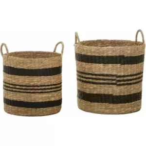 Premier Housewares - Arles Black Stripes Seagrass Baskets