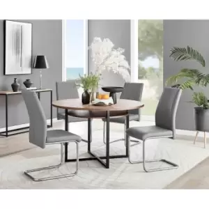 Furniture Box Adley Brown Wood Storage Dining Table and 4 Grey Lorenzo Chairs