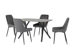 Seconique Athens Concrete Effect Dining Table with 4 Avery Grey Velvet Chairs