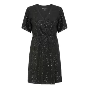 Mela London Black Sequin Kimono Sleeve Wrap Dress - Black