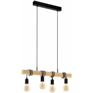 Hanging Ceiling Pendant Light Black & Wood 4x E27 Kitchen Island Multi Lamp