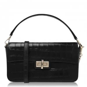 DKNY Jojo Crocodile Medium Flap Over Cross Body Bag - Black/Gold BGD