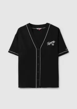 Tommy Hilfiger Womens Oversized Baseball Shirt In Black