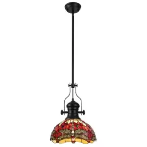 Luminosa Luiz, Ceiling Pendant E27 With 30cm Tiffany Shade, Matt Black, Purple, Pink, Crystal