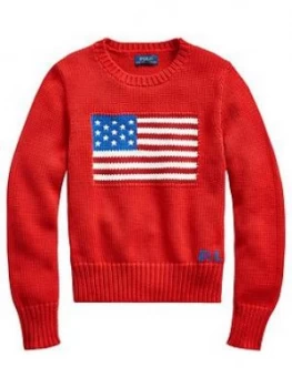 Ralph Lauren Girls Knitted Flag Jumper - Red, Size Age: 5 Years, Women