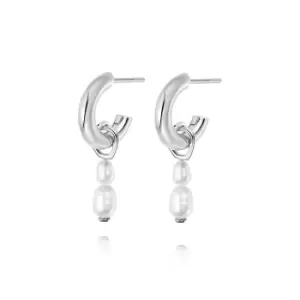 Daisy London 925 Sterling Silver Treasures Double Baroque Pearl Hoop Earrings Sterling Silver