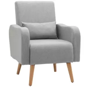 HOMCOM Accent Chair Linen-touch Armchair Upholstered Leisure Lounge Sofa, Club Chair With Wooden Frame - Grey