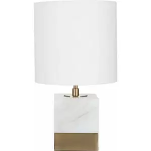 Premier Housewares - White Marble Accent Lamp with Cream Shade