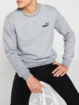 Puma Ess Logo Crew Neck Sweat, Medium Grey Heather, Size L, Men