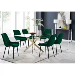 Furniture Box Leonardo 6 Gold Dining Table and 6 Green Pesaro Black Leg Chairs