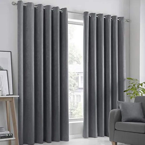 Fusion Fusion Strata Eyelet Curtains Charcoal 117 x 183cm FS66510