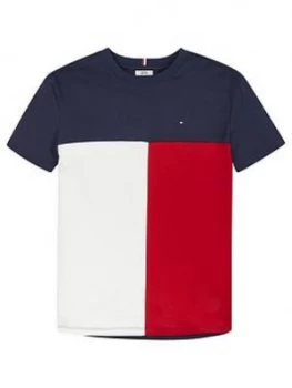 Tommy Hilfiger Boys Short Sleeve Colourblock T-Shirt - Navy, Size 16 Years