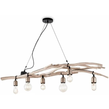 Ideal Lux Driftwood - 6 Light Pendant Bar Light Wood, E27