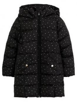 Mango Girls Spot Print Hooded Padded Coat - Black, Size 13-14 Years, Women