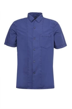 Mens French Connection Garment Dye Poplin Short Sleeve Shirt Cobalt