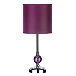 Premier Housewares Chrome Table Lamp with Purple Glass Ball Detail & Purple Shade