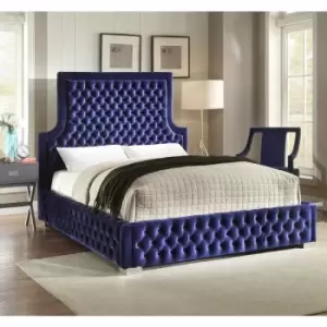 Yanis Upholstered Beds - Plush Velvet, Single Size Frame, Blue - Blue