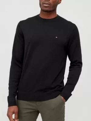 Tommy Hilfiger Core Cotton-Silk Crew Neck Jumper, Black Size M Men