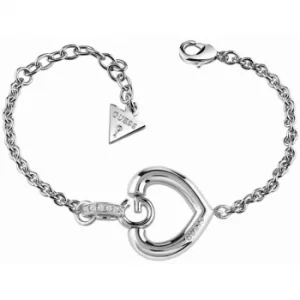 Ladies Guess Rhodium Plated Gisele Bold G Heart Bracelet