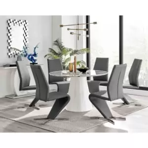 Furniture Box Palma White Marble Effect Round Dining Table and 6 Grey Willow Chairs