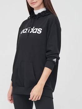 adidas Essentials Linear Oversized Hoodie - Black/White, Size S, Women