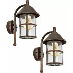 Loops - 2 pack IP23 Outdoor Wall Light Antique Brown Zinc Plated Steel 1x 60W E27