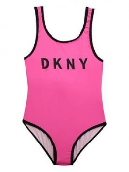 DKNY Girls Logo Swimsuit - Pink, Size Age: 10 Years, Women