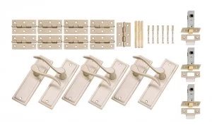 Wickes Bravo Latch Door Handle Set - Satin Nickel 3 Pairs