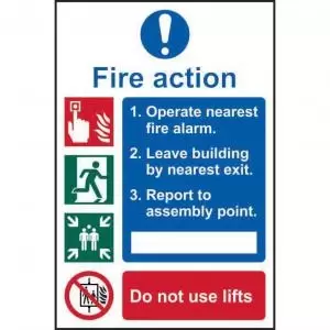 Self-Adhesive Vinyl Fire Action Procedure sign 200 x 300mm. Easy to