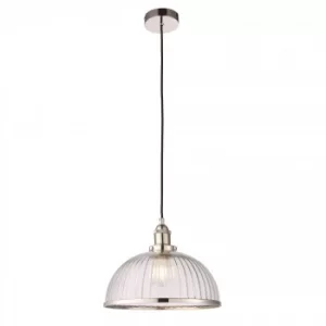 1 Light Pendant Bright Nickel, Ribbed Glass, E27