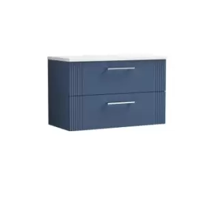 Nuie Deco 800mm Wall Hung 2 Drawer Vanity & Sparkling White Laminate Top - Satin Blue