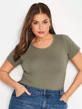 Yours Short Sleeve Bodysuit. Khaki, Green, Size 26-28, Women