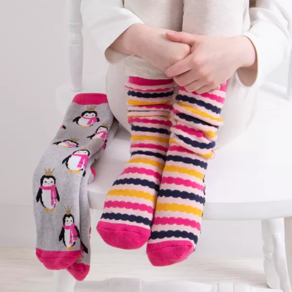 totes Pack of 2 Toasties Kids Original Penguin and Stripe Slipper Socks MultiColoured