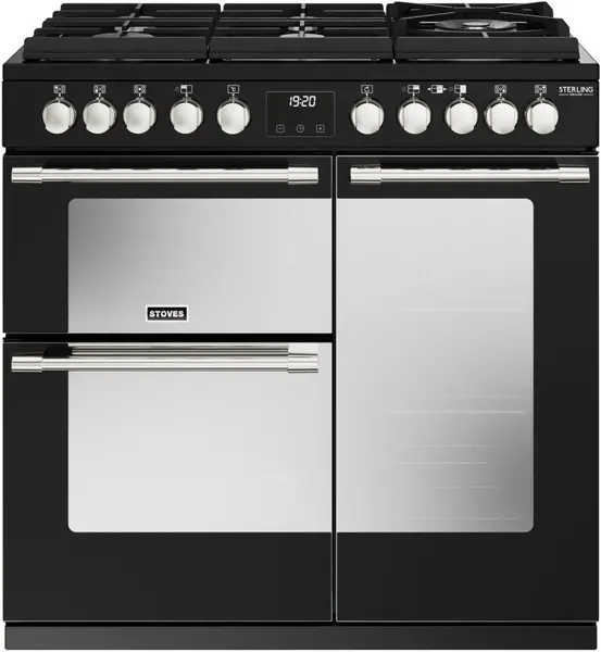 Stoves Sterling Deluxe ST DX STER D900DF GTG BK 90cm Dual Fuel Range Cooker - Black - A/A/A Rated