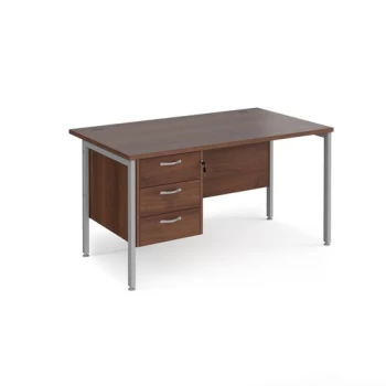 Office Desk Rectangular Desk 1400mm With Pedestal Walnut Top With Silver Frame 800mm Depth Maestro 25 MH14P3SW