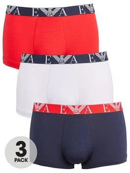 Emporio Armani Bodywear 3 Pack Trunks - White/Red/Navy, Size S, Men