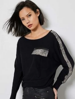 Mint Velvet Print Pocket Detail Jumper - Black