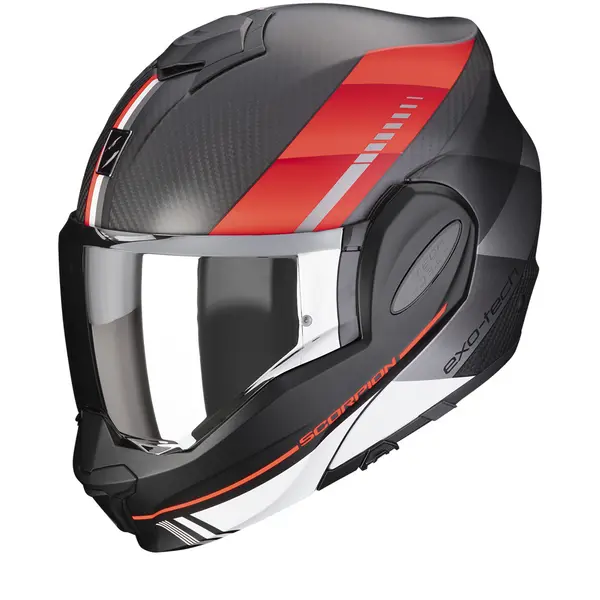 Scorpion Exo-Tech Evo Carbon Genus Matt Black-Red Modular Helmet L