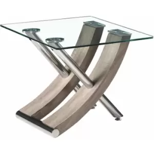 Stunning Italian Design Nuovo Side End table in Grey Clear Glass Top Unique design solid made - Grey