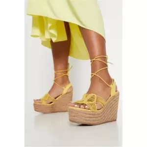 I Saw It First Yellow Knotted Rope Detail Jute Wedges - Yellow