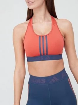 adidas Medium Support Don't Rest 3 Stripe Sports Bra - Red , Red, Size 2Xs, Women