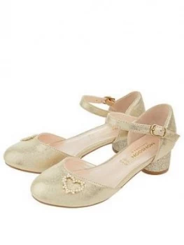 Monsoon Hallie Gold Heart Charm Two Part Shoes - Gold, Size 4 Older