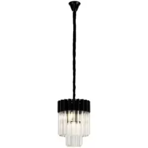 Luminosa Lighting - Luminosa Poland Ceiling Pendant Round 4 Light E14, Matt Black, Clear Sculpted Glass